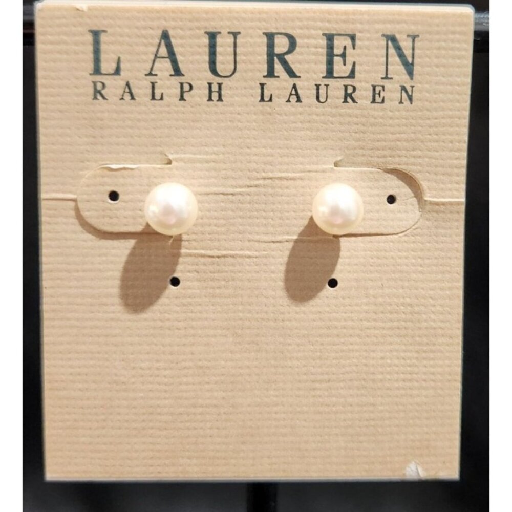 NEW Lauren Ralph Lauren Silver-Tone White Faux Pearl Stud Earrings